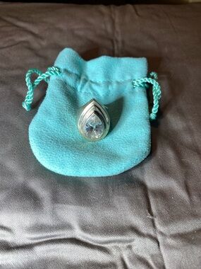 Sterling Silver Teardrop Ring with Clear Cubic Zirconia - Silver